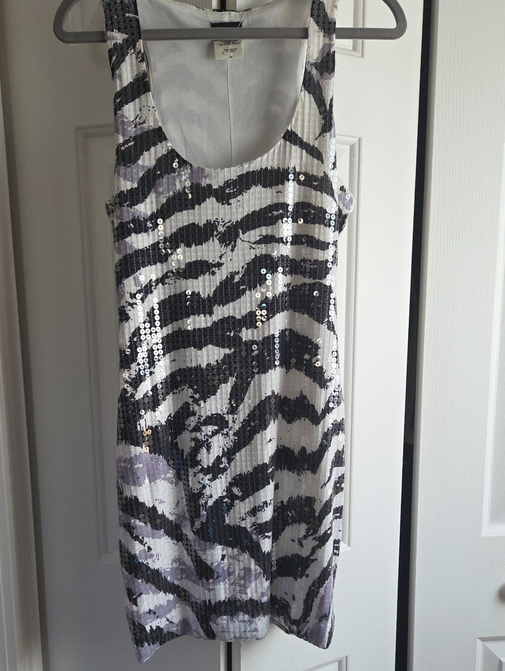 Fredrick's of Hollywood Sequin Zebra Print Tank Dress - Silver Black